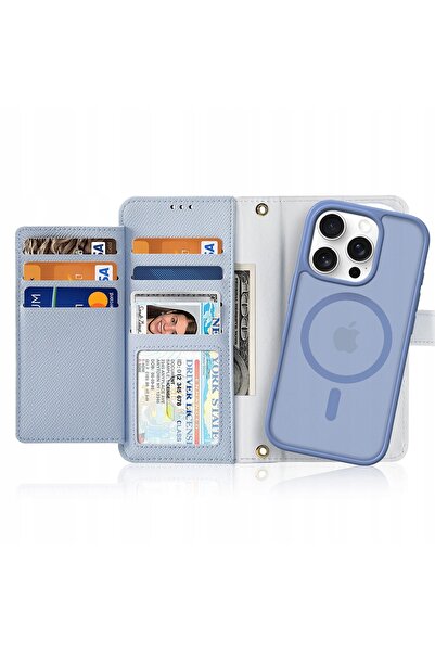Dux Ducis Husă din piele pentru iPhone 16 Pro Lawa cu portofel MagSafe albastru