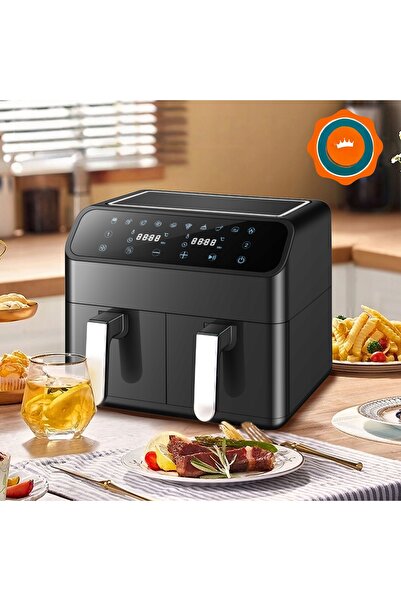 NO BRAND Friteuză cu aer cald fără ulei, cu două cuve, 9L, 2200W, 10 programe...