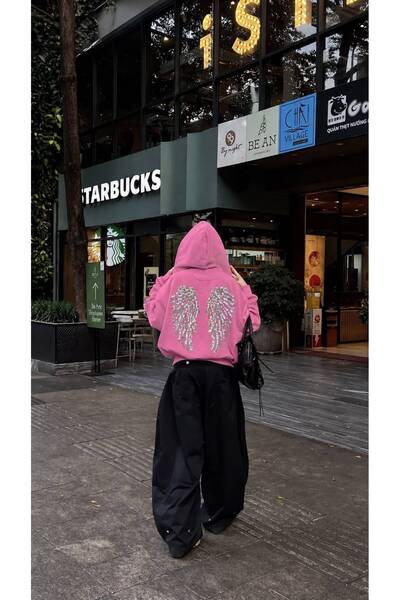 Minga London Sequin Embroidered Angel Winged Trendy Streetwear Pink Cardigan ...