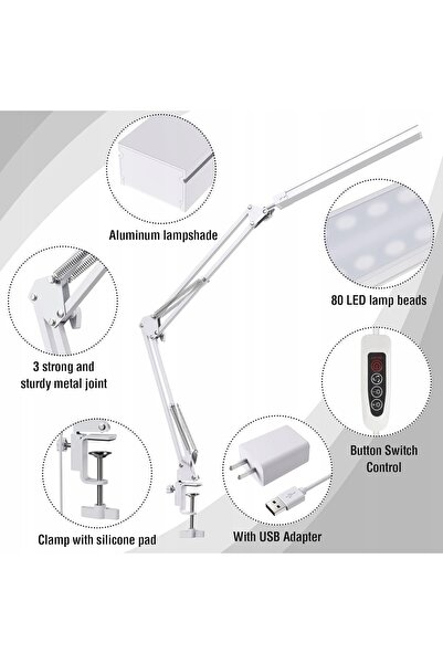 NO BRAND Lampă de birou LED cu clemă, stabilă, ideală pentru biroul de acasă,...