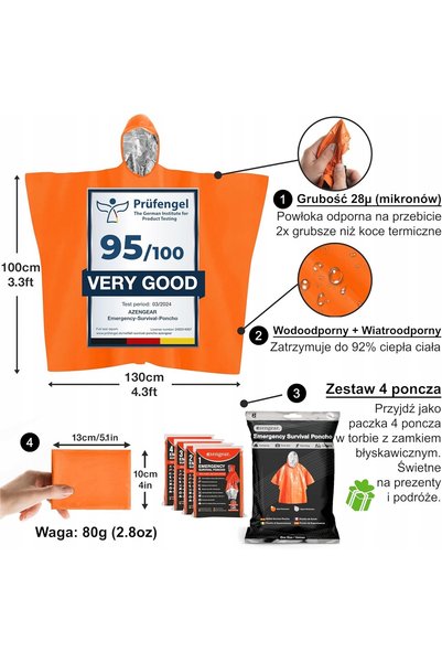 NO BRAND Poncho impermeabil termic de supraviețuire pentru camping, set 4 bucăți