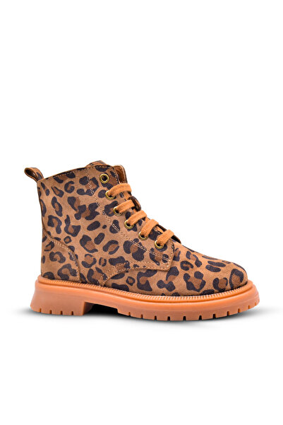 kids A more Lola girl's genuine leather leopard print taba boots with lace an...