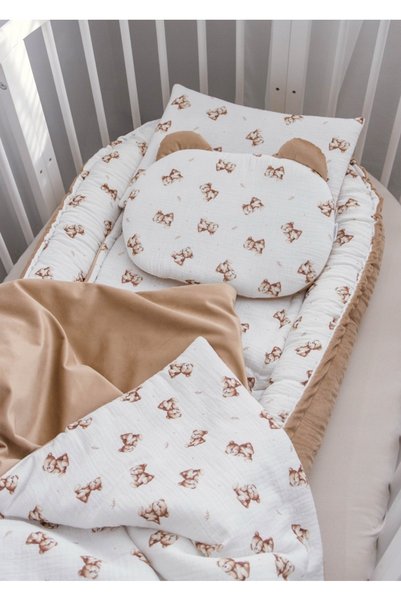 Jukki Set bebeluși 5 în 1 Cocon Muselină Bumbac Catifea Reversibil XXL