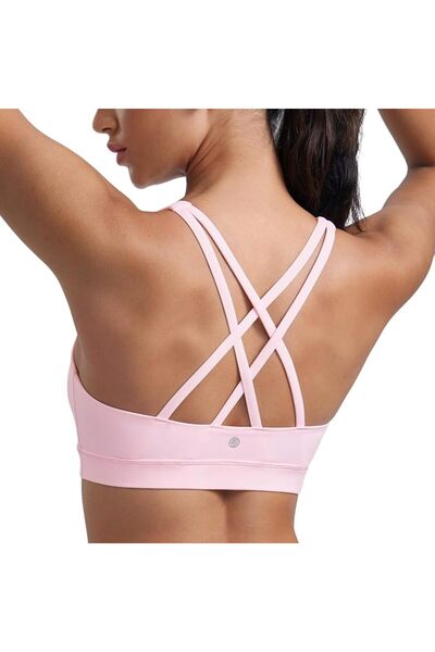 CRZ YOGA حمالة صدر رياضية نسائية بحمالات رفيعة وتصميم متقاطع من الخلف، بدون أ...