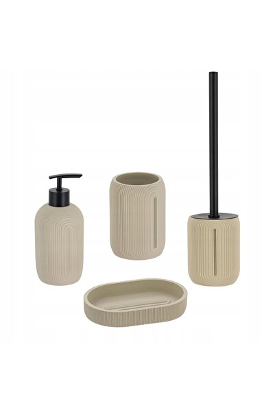 NO BRAND SET DE BAIE, 4 piese, bej, accesorii: dozator, perie – SET COMPLET P...