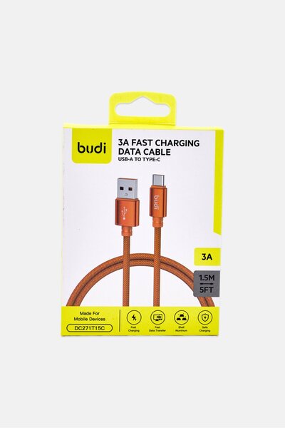 Budi 3A Fast Charging Data Cable, Orange