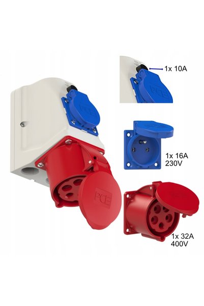 PCE Priză CEE fixă cu deconector KOMBI 9225-6 32A 400V 5P 1x230V cu pin