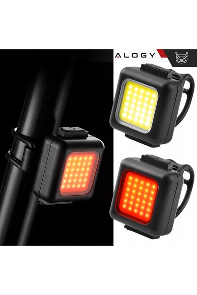 ALOGY Lumină de bicicletă, Set față-spate, 2 lumini (față + spate), COB USB