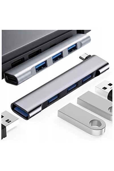 ALOGY Hub USB-C la 4x USB-A (3x USB 2.0 + 1x USB 3.0) - Splitter pentru lapto...
