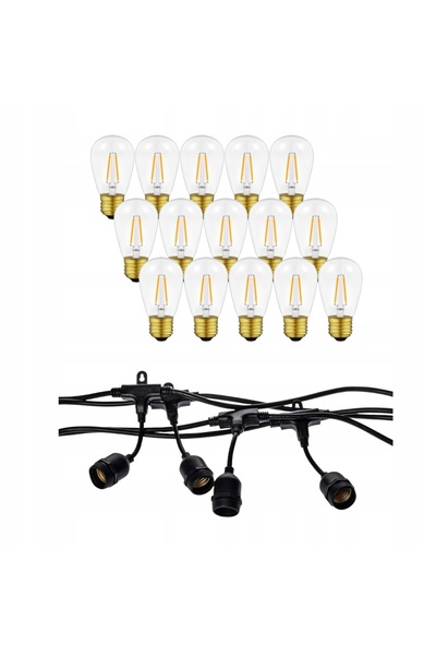 NO BRAND Ghirlandă de terasă de 15m cu becuri LED cu sticlă 1W E27, culoare c...