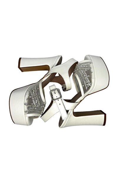 ESMERALDA'S LEGGINGS White Leather Embroidered 12 cm Platform Bridal Shoes