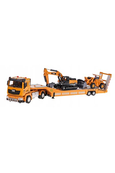 Ramiz Set de vehicule de construcții: excavator, buldozer și remorcă pentru c...