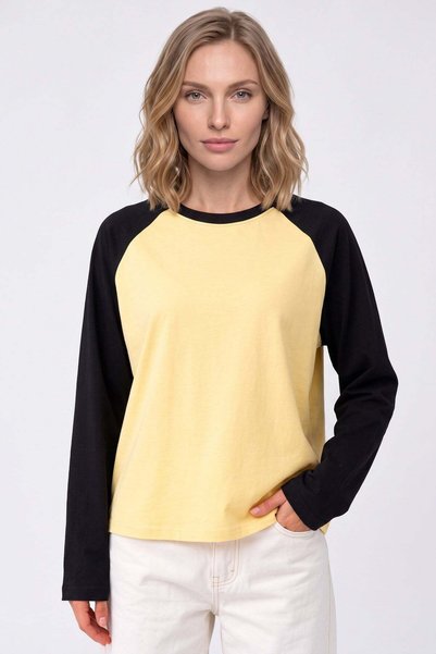Co Trendiz Tricou de damă cu mâneci raglan, cu mânecă lungă, interlock, galbe...