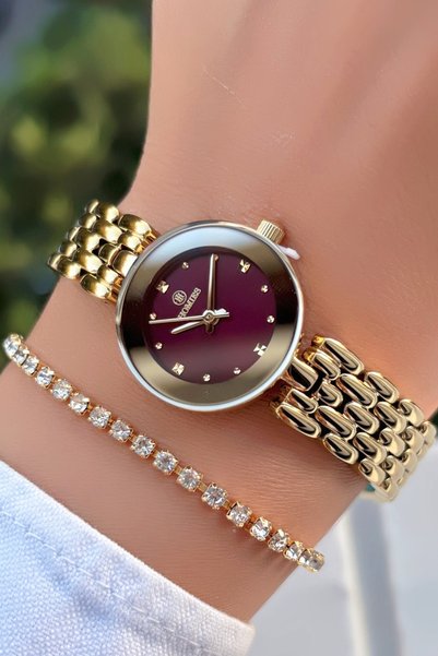 Homies Gold Color Steel Strap Women's Wristwatch -Waterproof- with Bracelet Gift