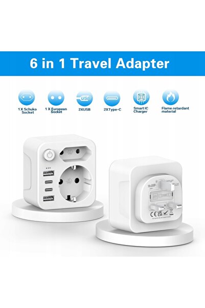 NO BRAND ADAPTOR DE CĂLĂTORIE CU CONVERTOR DE PRIZĂ, INTRARE USB A ȘI C, CONS...