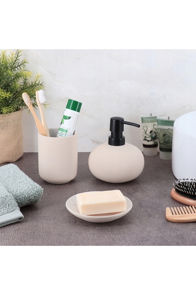NO BRAND SET DE BAIE 4 PIESE EL NIVA IVORY: savonieră, dozator, pahar, perie, WC
