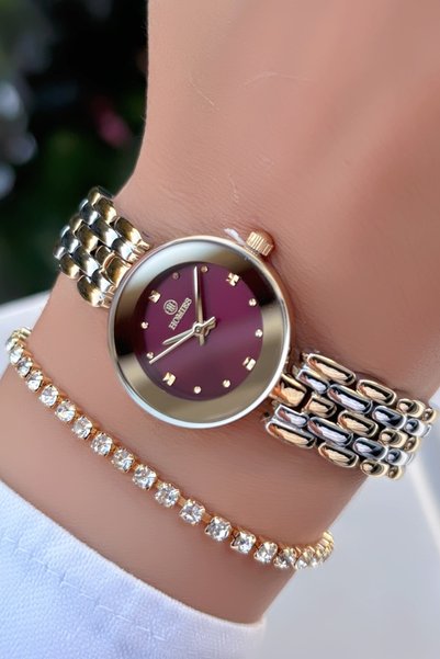 Homies Minimal Burgundy Dial Women's Wristwatch -Waterproof- with Bracelet Gift