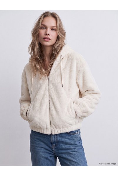 LC Waikiki Lcw Vision White Hooded Women's Fur with Nevavm Difference