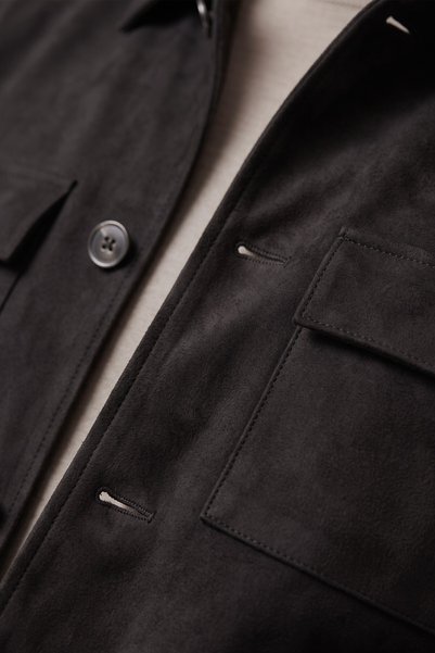DeepSEA Erkek Slim Fit Tüylenmeyen Kırışmayan Siyah Süet Ceket – Astarlı Gömlek Yaka 2704503