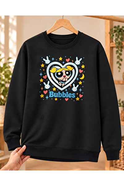 Mor Mürekkep Powerpuff Girls Bubbles kvadratni uzorak, unisex majica sa okrug...