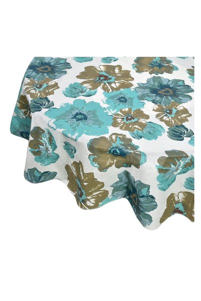 Jumbo Față de Masă Plastifiata Rotunda Albă cu Flori Ciel Taupe 180 cm – Prot...