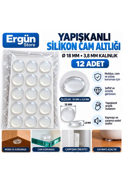 Ergün Store Silikon Bazlı Ses Stoperi 12 Adet Şeffaf Dolap Çekmece Tamponu Ko...