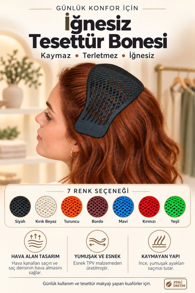 Croc Tesettür İç Bone - Terletmez, Kaymaz, İğnesiz 3lü Set Yumuşak TPV Malzeme