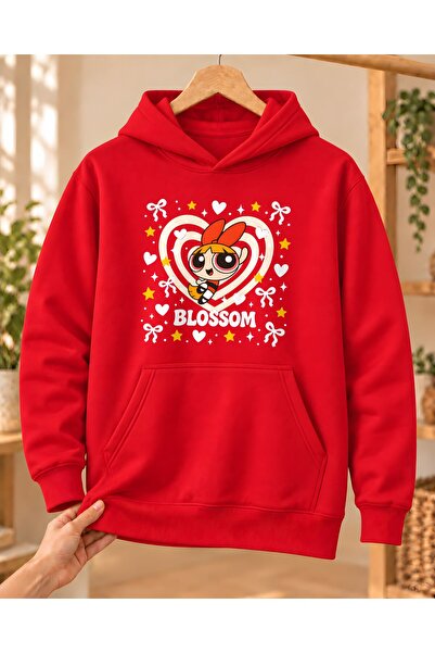 Mor Mürekkep Powerpuff Girls Blossom beli tekst i kvadratni motiv, unisex duk...