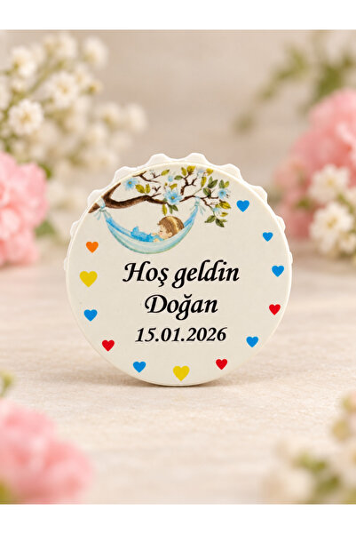 Kişiye Özel Hamakta Uyuyan Erkek Bebek Magneti Hoş Geldin Bebek Hediyeliği UV Baskılı 10’lu Paket