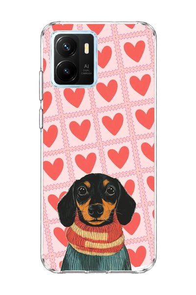 lelia Vivo Y15S Compatible Sausage Dog Red Heart Printed Transparent Phone Case
