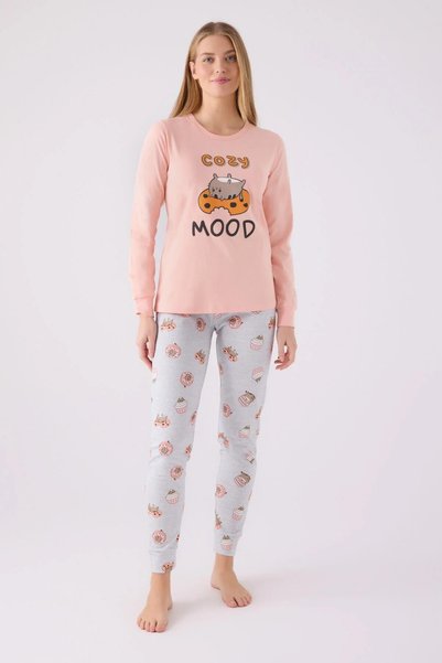 ROLY POLY 3467-S Cozy Mood Cat Print Banded Pajama Set