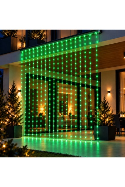 JRH Instalație de Crăciun Tip Perdea LED 3×3 m, 240 LED-uri, Lumină Verde, In...