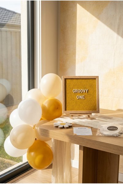 Partixa Daisy Themed Birthday Decoration Mini Set Mustard Felt Letter Board w...