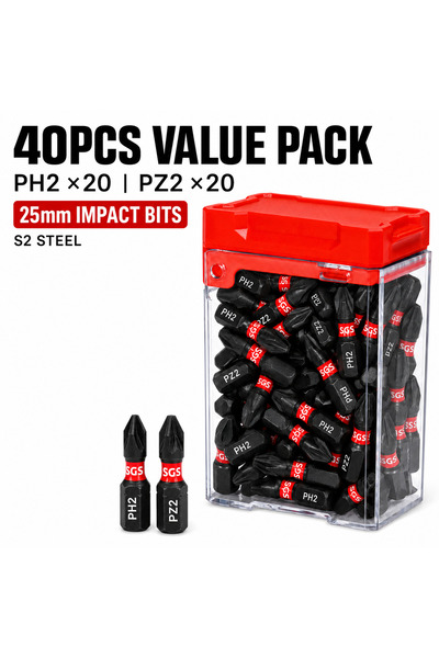 Choice 40 قطعة من رؤوس مفكات البراغي PH2 PZ2 مقاس 25 ملم، مجموعة رؤوس مفكات م...