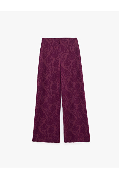 Koton Straight Jakarlı Çiçek Desenli Bol Paça Pantolon