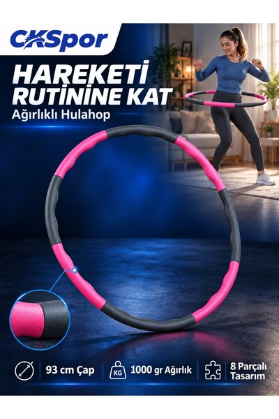 CKSpor Hulahop 93 cm 1000 gr 8 Parçalı Dalgalı İç Yüzeyli Egzersiz Çemberi Pe...