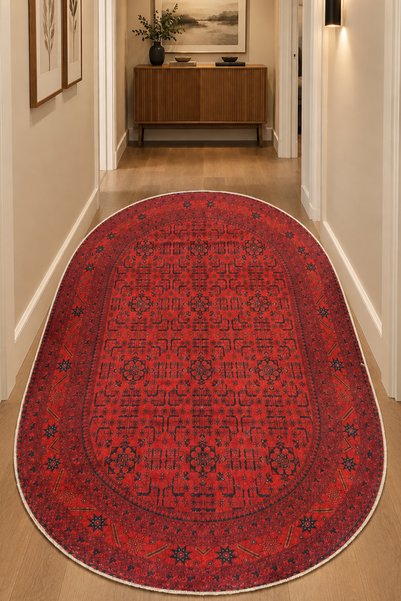 Seraser Home Tekstil Etnik Otantik Desenli Kaymaz Tabanlı Dijital Baskılı Yolluk, Salon, Mutfak Halısı