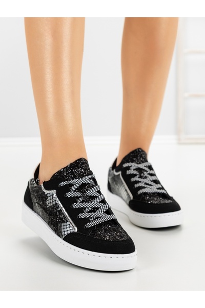 CM Sneakers dama negri din piele ecologica si material textil Cradrys