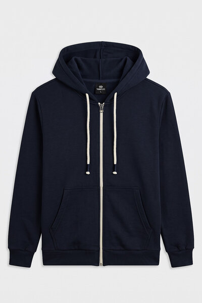 TOMMY LIFE Navy Blue Standard Fit Basic Zippered Men's Sweatshirt - 88514