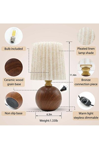 Arabest Small Pleated Table Lamp for Bedroom, Bedside Lamp for Nightstand, Di...