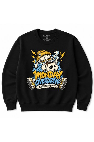 Rabona Fashion سترة مطبوعة برسومات Monday Overdrive Caffeine & Lo-Fi Sleepy B...