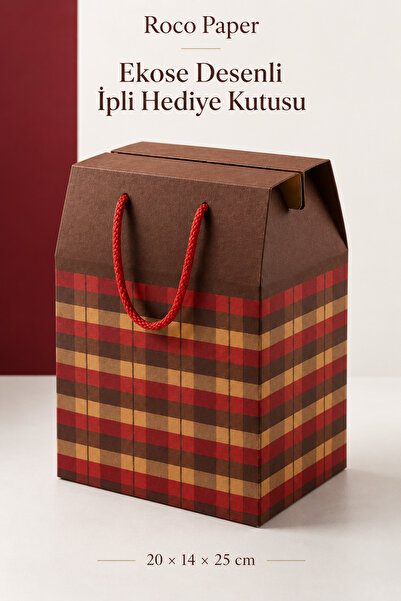 roco paper Крафт подаръчна кутия с каре и връзки за пристягане, 20x25x14 см, ...