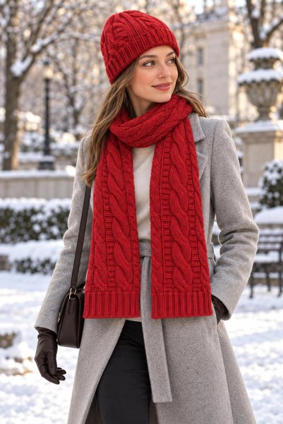 Wearflawless Set de 2 piese din lână pentru femei, set elegant de iarnă cu beretă și eșarfă tricotate, set de două piese eșarfă și beretă, cadou pentru femei
