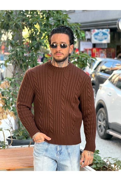manch collection Pulover tricotat cu împletituri din Marrakech, maro, 2868