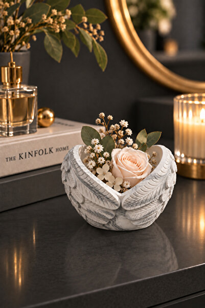 betonmall Angel wing concrete vase pot 10x10 cm decorative object succulent p...