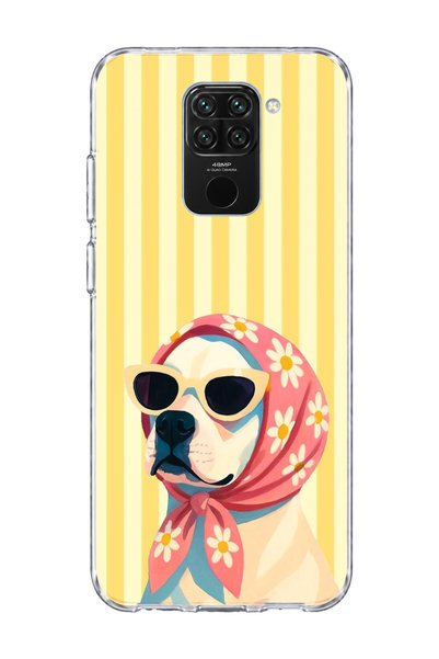 lelia حافظة هاتف شفافة متوافقة مع Redmi Note 9 مع طباعة كلب ونظارات وشال