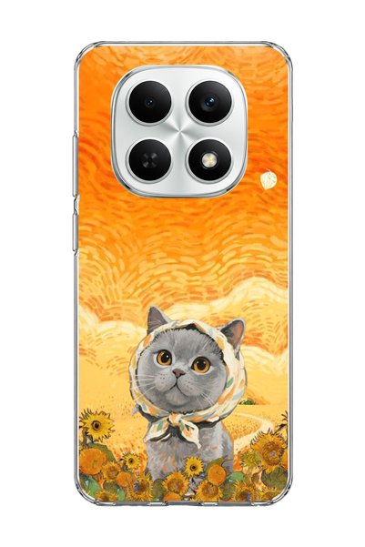 lelia Redmi Note 15 4g Compatible Gray Cat Sunflower Printed Transparent Phon...
