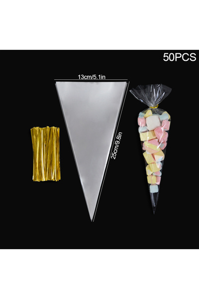 Choice 50 قطعة S-13x25 سم 50 قطعة أكياس حلوى مخروطية شفافة لتعبئة الوجبات الخ...