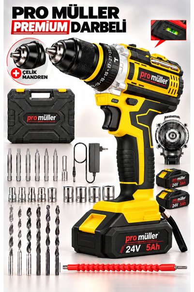 Pro Müller Alman Premium 5 Pilli 24V 5 Ah 10 Mm Çelik Mandrenli Bakır Sargılı...