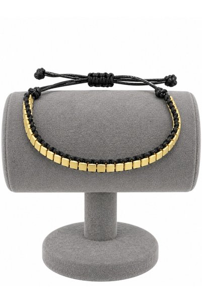 Beatis Black String Square Beaded Gold Color Adjustable Women's Bracelet